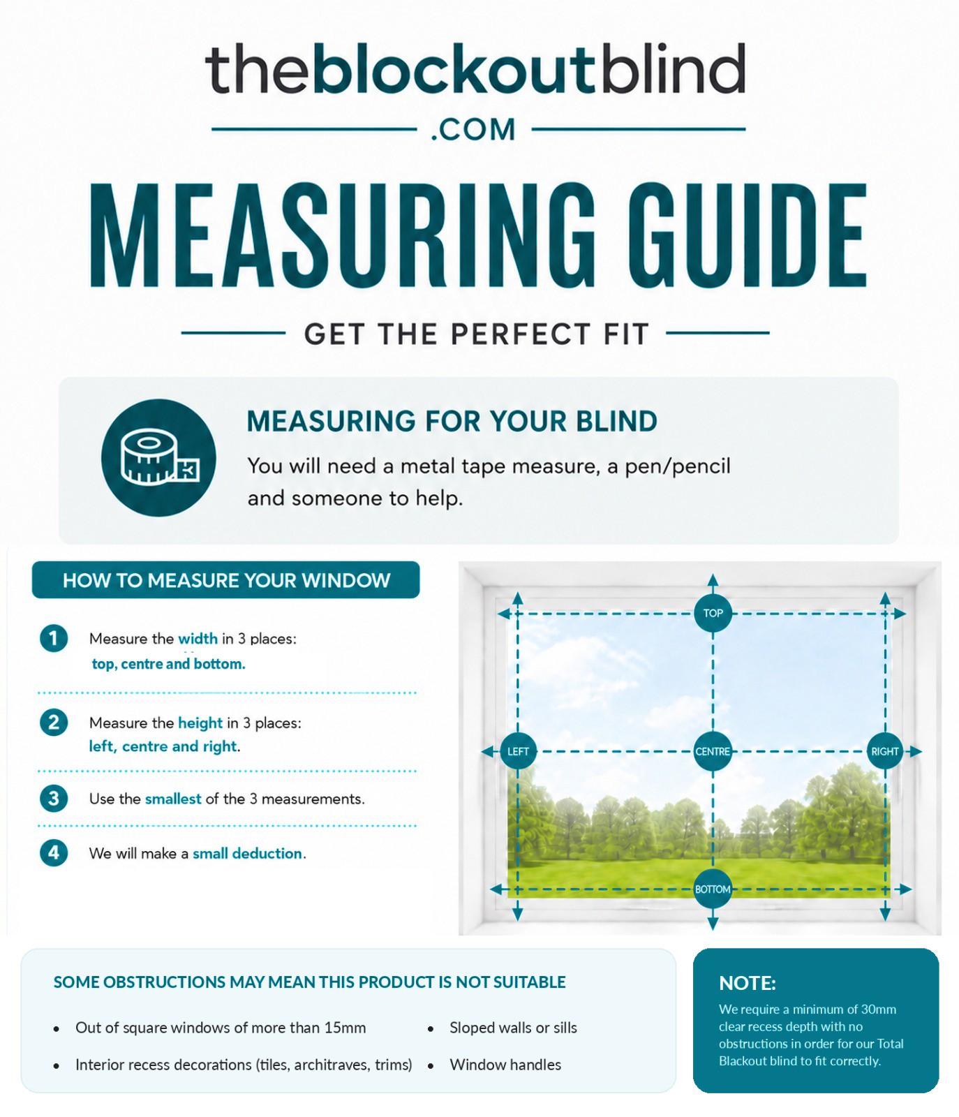 Total Blackout measuring guide showing how to measure a window recess